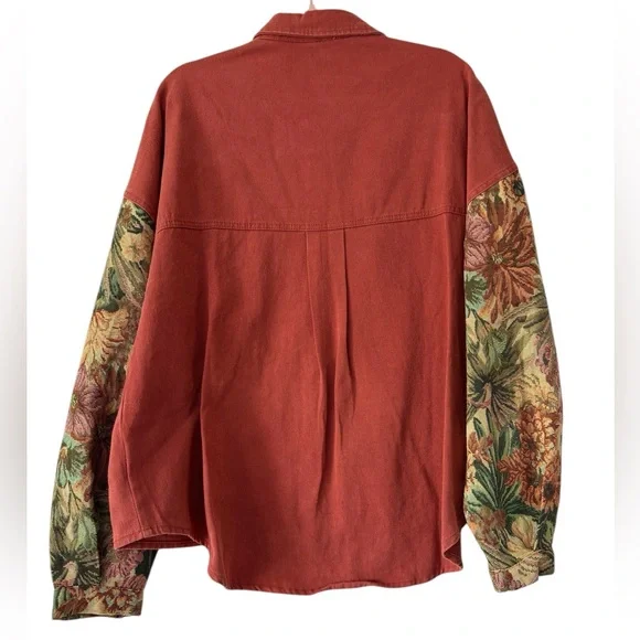 POL Tapestry Oversized Worn Red Denim Overshirt - Picture 2 of 5